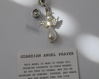 Badgehaspel beschermengel, aanpasbaar, karabijnsluiting, verpleegkundige geschenken, bedels