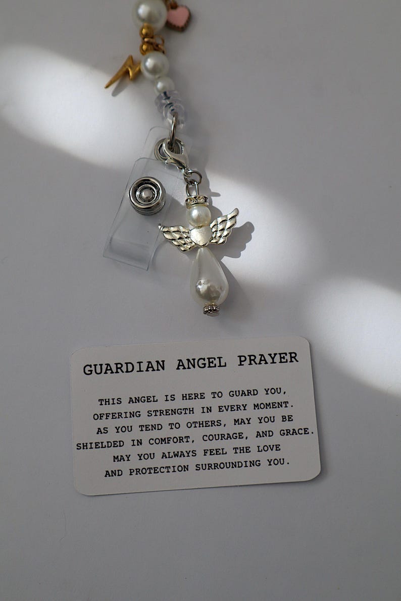 Guardian Angel Badge Reel Charm, Customizable, Lobster Clasp, Nurse Gifts, Charms image 1