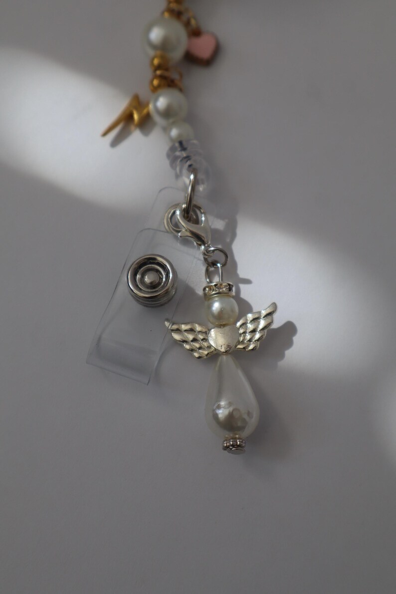 Guardian Angel Badge Reel Charm, Customizable, Lobster Clasp, Nurse Gifts, Charms image 2