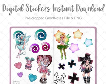 Funky Fairy Kawaii Stickers / Digital Planner Stickers / GoodNotes Stickers / iPad Planner Stickers / PNG Stickers