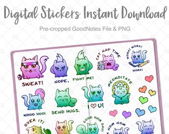 Otto the Cat Stickers (Rainbow) |  Digital Planner Stickers | GoodNotes Stickers | iPad Planner Stickers | PNG Stickers