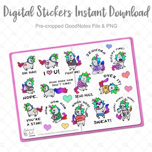 Punk Rock Unicorn Stickers |  Digital Planner Stickers | GoodNotes Stickers | iPad Planner Stickers | PNG Stickers
