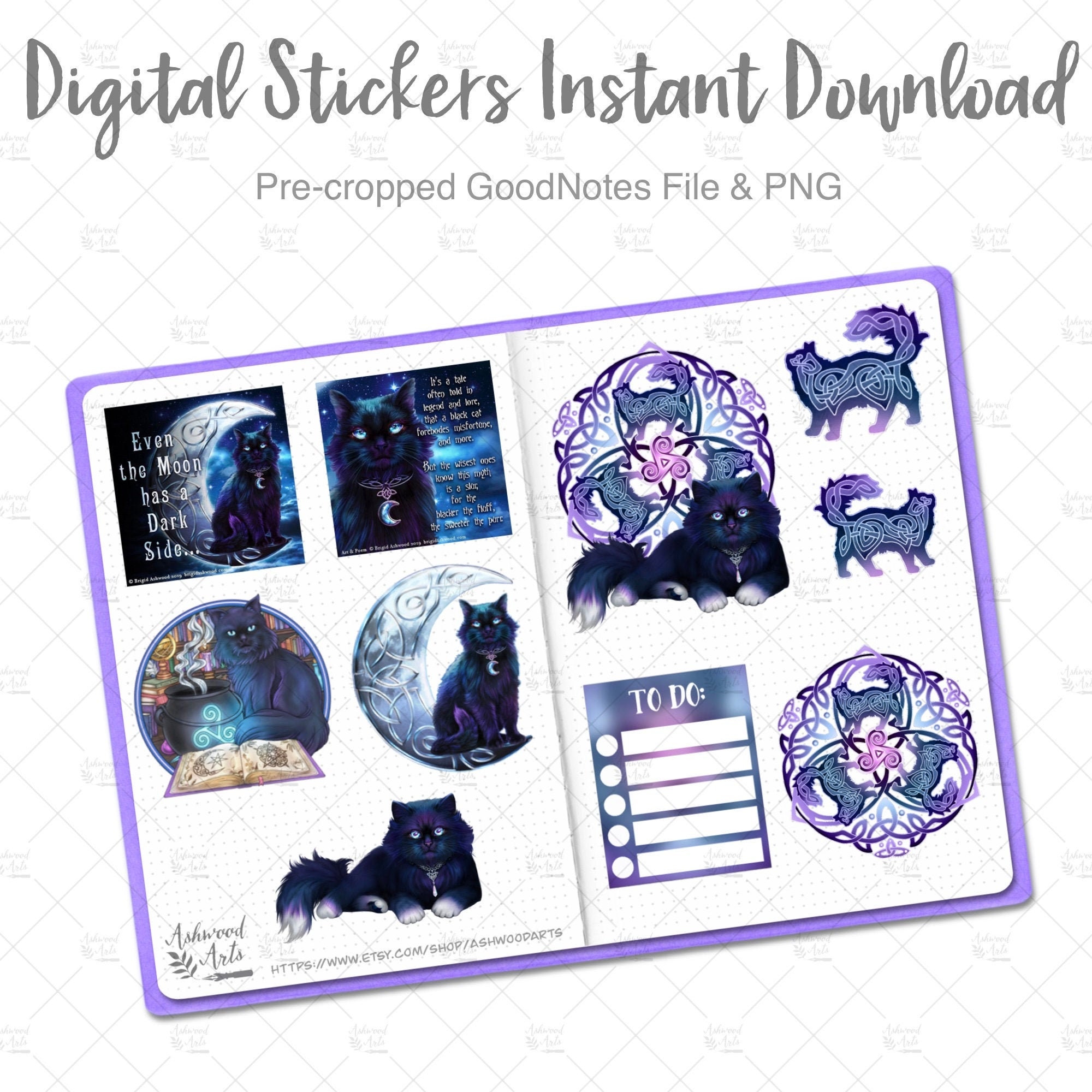 Stickers notability printable download Black Cat Stickers for goodnotes