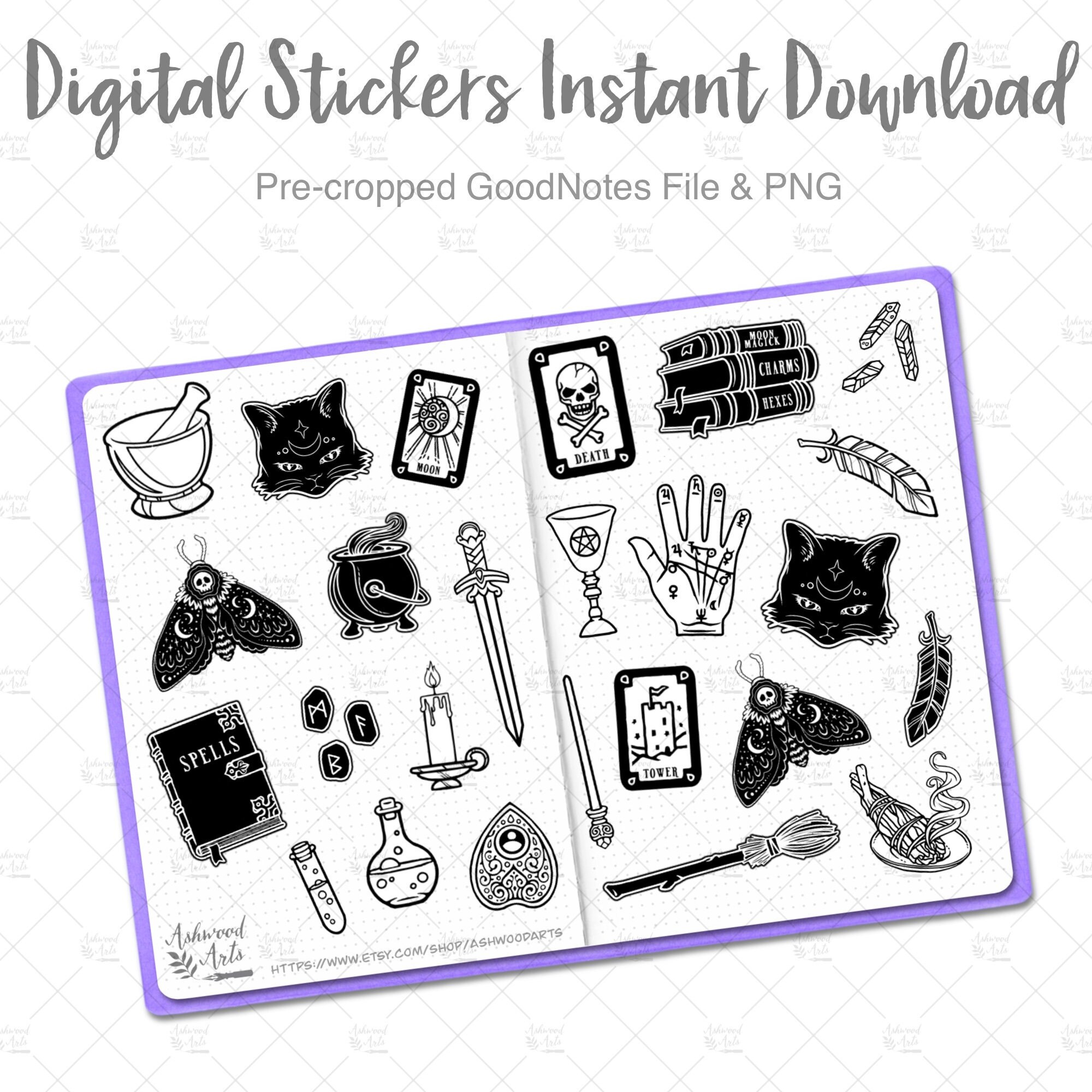 Stickers notability printable download Black Cat Stickers for goodnotes