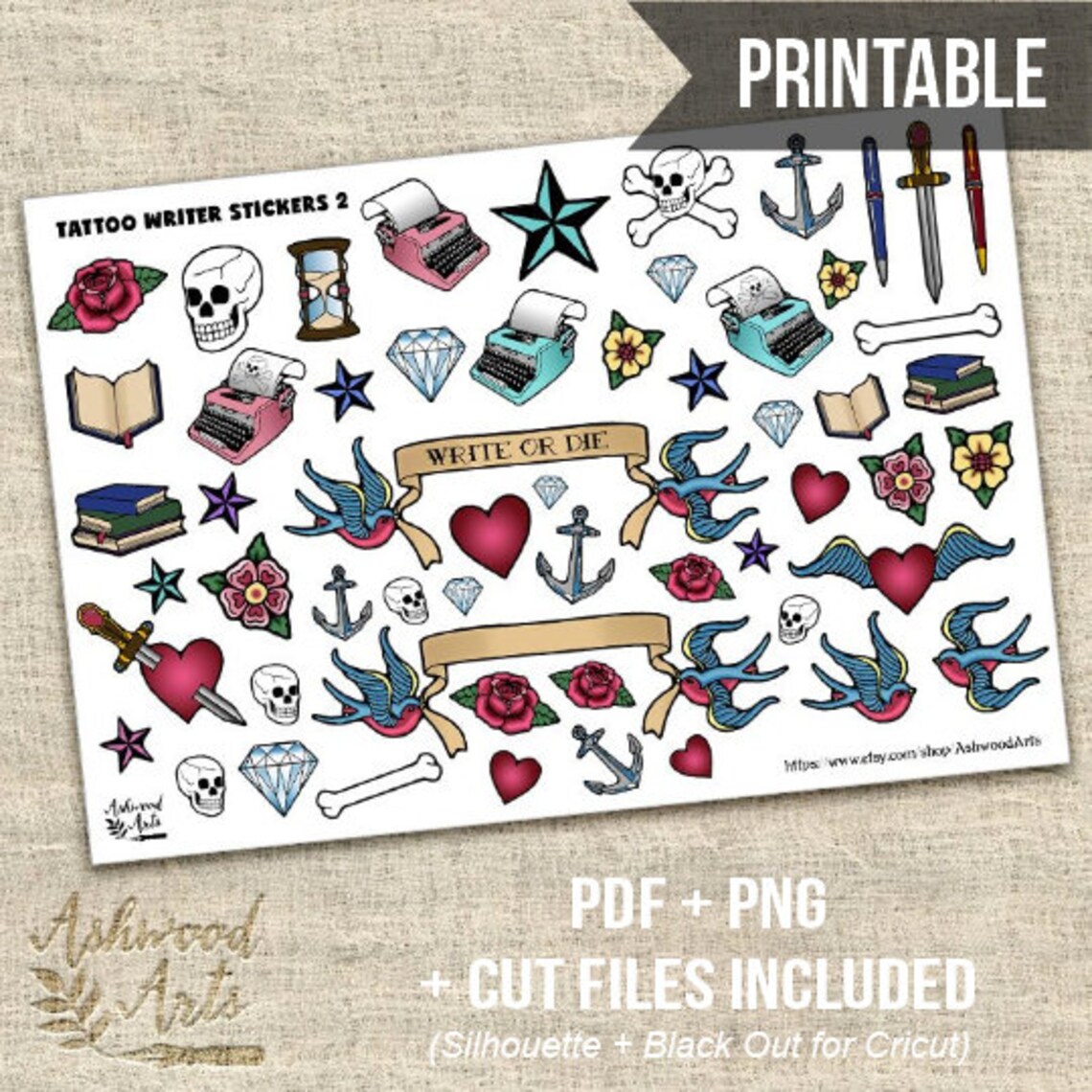 Printable Planner Stickers Tattoo Themed Writer Stickers and Etsy