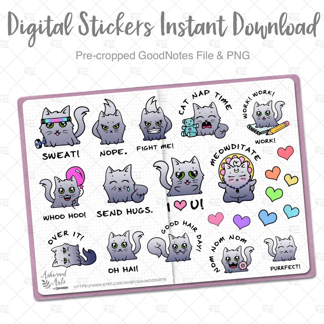 Sleepy Cat Digital Stickers Digital Planner Sticker Happy Sticker Pack  Goodnotes Sticker Goodnotes Planner 