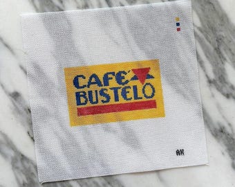Cafe Bustelo, Needlepoint Canvas, 18 Mesh, Espresso Coffee, Hand Painted