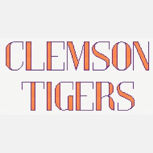 Clemson Tigers, Bold Font, Cross Stitch Pattern, Needlepoint Pattern, Digital File