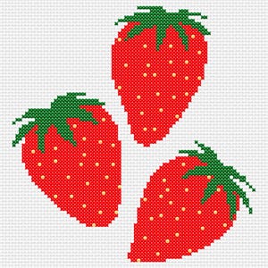 Strawberries, Needlepoint Pattern, Cross Stitch Pattern, PDF, Digital File, Beginner Cross Stitch