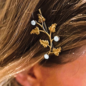 Vining Leaf Hair Clip: Swarovski Crystal Bobby Pin, Bronze or Rose Gold