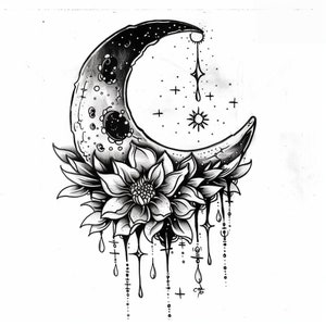 Crescent Moon 2 Tattoo Design Digital Download