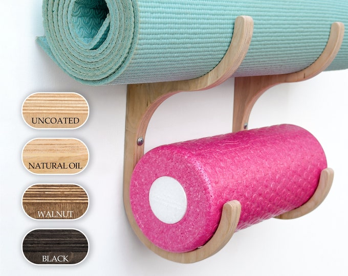 Ganci per tappetino yoga in legno, supporto per tappetino yoga in legno con montaggio a parete, deposito tappetino yoga, rack per tappetini pilates, ganci in compensato di betulla