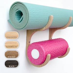 Wooden yoga mat hooks, wall mount wooden yoga mat holder, yoga mat storage, pilates mat rack, birch plywood hooks