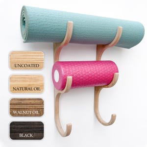 Yoga mat holder, 5.5 in, wooden wall holders, mat hooks, wall mount yoga mat rack, pilates mat holders, yoga mat storage, fitness room