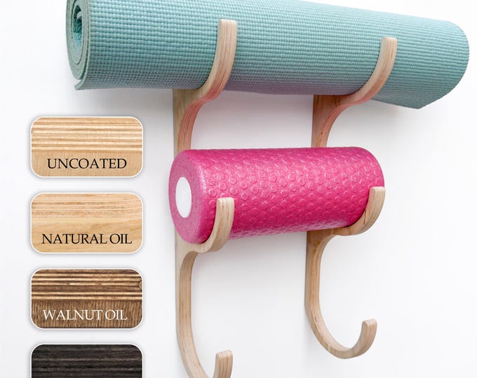 Soporte para esterilla de yoga, 5,5 pulgadas, soportes de pared de madera, ganchos para esterilla, estante para esterilla de yoga de montaje en pared, soportes para esterillas de pilates, almacenamiento de esterillas de yoga, sala de fitness