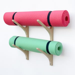 yoga mat hook, 5.5 in, wall mount yoga mat holder, yoga mat storage, pilates mat rack, birch plywood hooks, yoga mat holder, fitness room