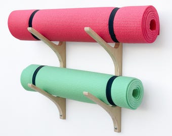 yoga mat hook, 5.5 in, wall mount yoga mat holder, yoga mat storage, pilates mat rack, birch plywood hooks, yoga mat holder, fitness room
