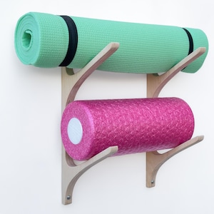 yoga mat hook, 6.5 in, wall mount yoga mat holder, yoga mat storage, pilates mat rack, birch plywood hooks, yoga mat holder, fitness room