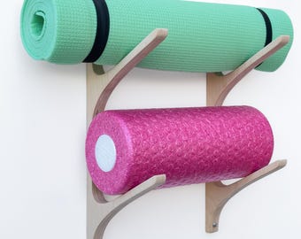 yoga mat hook, 6.5 in, wall mount yoga mat holder, yoga mat storage, pilates mat rack, birch plywood hooks, yoga mat holder, fitness room