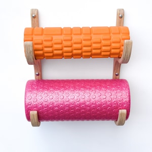 Foam Roller Rack, wooden yoga mat hooks, wall mount wooden, yoga mat holder, yoga mat storage, pilates accessories, yoga mat wall hooks