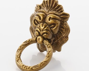Vintage ladeknop leeuwenkop, antieke knop met uniek retro-ontwerp, originele sierlijke leeuw ladeknop, versierd plastic handvat