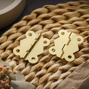 Golden Hinges 38x31mm for Furniture, Small Retro Hinge, Reliable Hinges for Gift Chests, Hinges for Framing, Artwork, and Decorative Crafts
