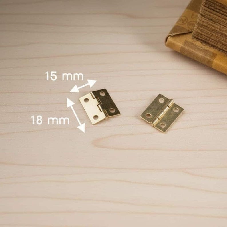 Tiny Gold Rectangular Hinges Set – Miniature Hardware for Small Boxes (18x15mm) 100 pcs. image 1