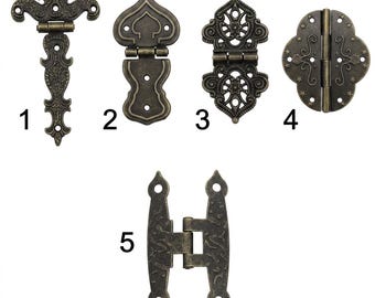 Decorative Box Hinges Set of 10, Antique Brass, Gold & Copper Vintage Metal Hardware Pack for Jewelry Boxes, Keepsake Chests