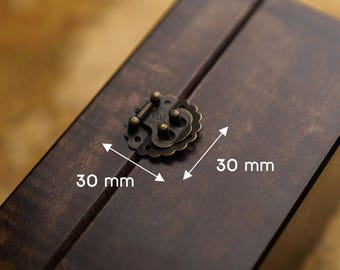 Old Brass Metal Decor Latch: Jewelry Box Clasp (30x30mm) 10 pcs.