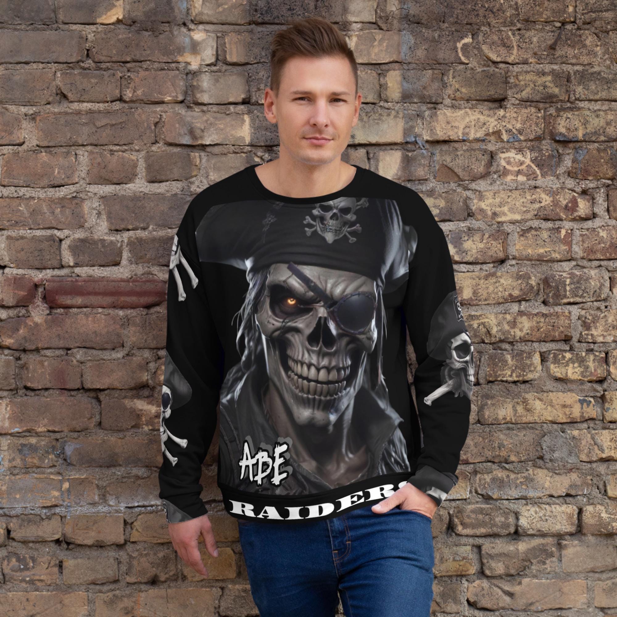 RAIDERS NATION SWEATSHIRT, Raiders Sweater, Raiders Long-sleeve, Raiders Sweatshirt, Skull N Bones, Team Spirit, Black And Gray