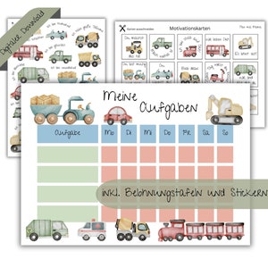 Aufgabenplan Kinder| Belohnungstafel | Affirmationsposter | Fahrzeug Design | Sticker Motive | Wochenplan | Digitaler Download | PDF DIN A4