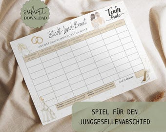 Town, Country, Bride | Bachelorette Party Game to Print | Bridal Shower | Town, Country, River | Party Game | Digital Download | PDF