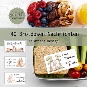 40 mensajes para la lonchera de los niños | Diseño de animales del bosque | Tarjetas de ánimo | Jardín de infancia | Tarjetas de afirmación | Caja de almuerzo | Descarga digital