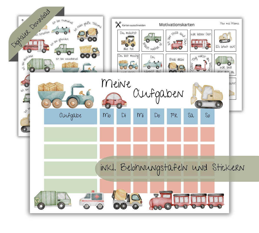 Task Plan for Children | Reward Chart | Affirmation Poster | Vehicle ...
