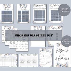 Bachelor Party Games Set | FREE Welcome Sign | Digital Download | PDF | “Bride to be” | Wedding | Blue Flowers Design