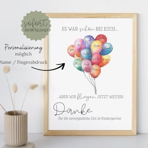 Afscheidscadeau voor docenten | Ballonnen Namen, Vingerafdruk | Afscheid kleuterschool | kleuters | Zelf maken | Digitaal downloaden | PDF