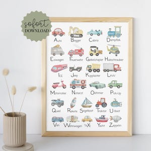 Poster ABC sui veicoli | Decorazione da parete per cameretta dei bambini | Manifesto scuola elementare | Poster per la scuola materna | Poster Montessori | Download digitale | Il PDF è in inglese.
