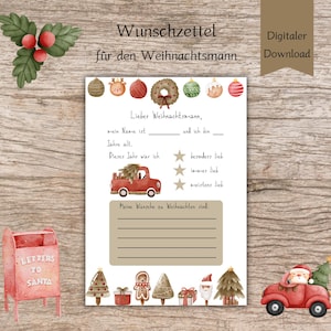 Wunschzettel-Weihnachten zum ausdrucken | Weihnachtsbrief | Vorlage Wunschzettel Weihnachtsmann | Digitaler Download | DIN A4 | PDF | Advent