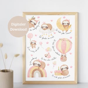 Cartel de afirmación para niños | Pereza | Descarga digital | PDF | DIN A4 y DIN A3 | Regalo de cumpleaños | decoracion habitacion infantil