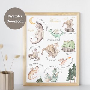 Cartel de afirmación para niños | Diseño de dragón | Cumpleaños de nacimiento de regalo | Decoración habitación infantil | Descarga digital | PDF | DIN A4