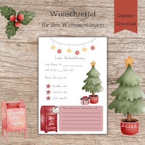 Wunschzettel-Weihnachten zum ausdrucken | Weihnachtsbrief | Wunschzettel Vorlage Weihnachtsmann | Digitaler Download | DIN A4 | PDF