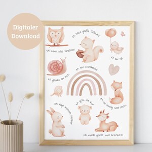 Cartel de afirmación para niños | Diseño de animales del bosque | Cumpleaños de nacimiento de regalo | Decoración habitación infantil | Descarga digital | PDF | DIN A4