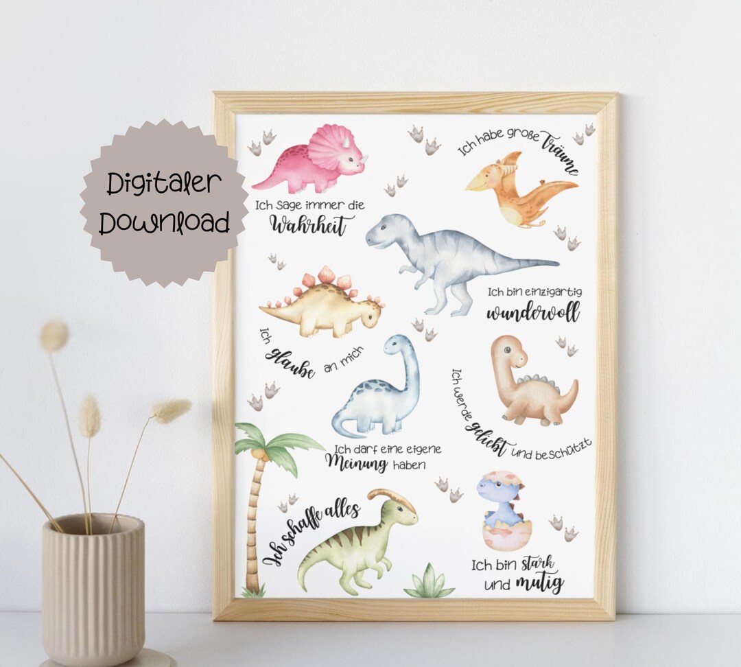Affirmation Poster for Children Dinosaur Design Birthday Gift Children ...