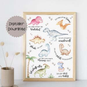 Cartel de afirmación para niños | Diseño de dinosaurios | Regalo de cumpleaños | Decoración habitación infantil | Descarga digital | PDF | DIN A4