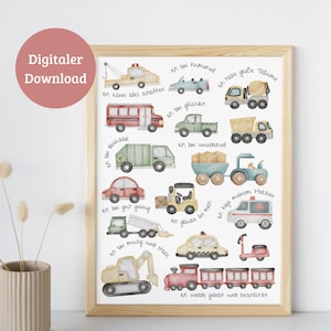 Cartel de afirmación para niños | Diseño de vehículos | Regalo cumpleañero | Decoración habitación infantil | Descarga digital | PDF | DIN A4