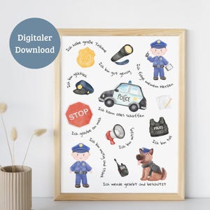 Cartel de afirmación para niños | Diseño policial | Regalo de cumpleaños | Decoración habitación infantil | Decoración de paredes | Descarga digital | PDFDIN A4