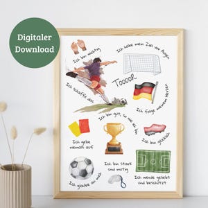 Carteles de afirmación para niños | Diseño de fútbol | regalo de cumpleaños | Deportes | Decoración Habitación Infantil | Descarga digital | PDF | DIN A4