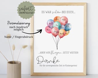 Farewell gift for teachers | Personalized balloons with names and fingerprints | Kindergarten farewell | Preschoolers | DIY | Digital download | PDF