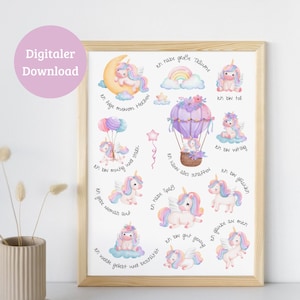 Cartel de afirmación para niños | Diseño de unicornio | Cumpleaños de nacimiento de regalo | Decoración habitación infantil | Descarga digital | PDF | DIN A4