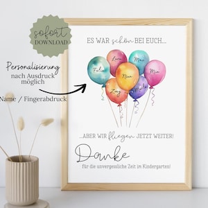 Farewell gift for teachers | Personalized balloons with names and fingerprints | Kindergarten farewell | Preschoolers | DIY | Digital download | PDF